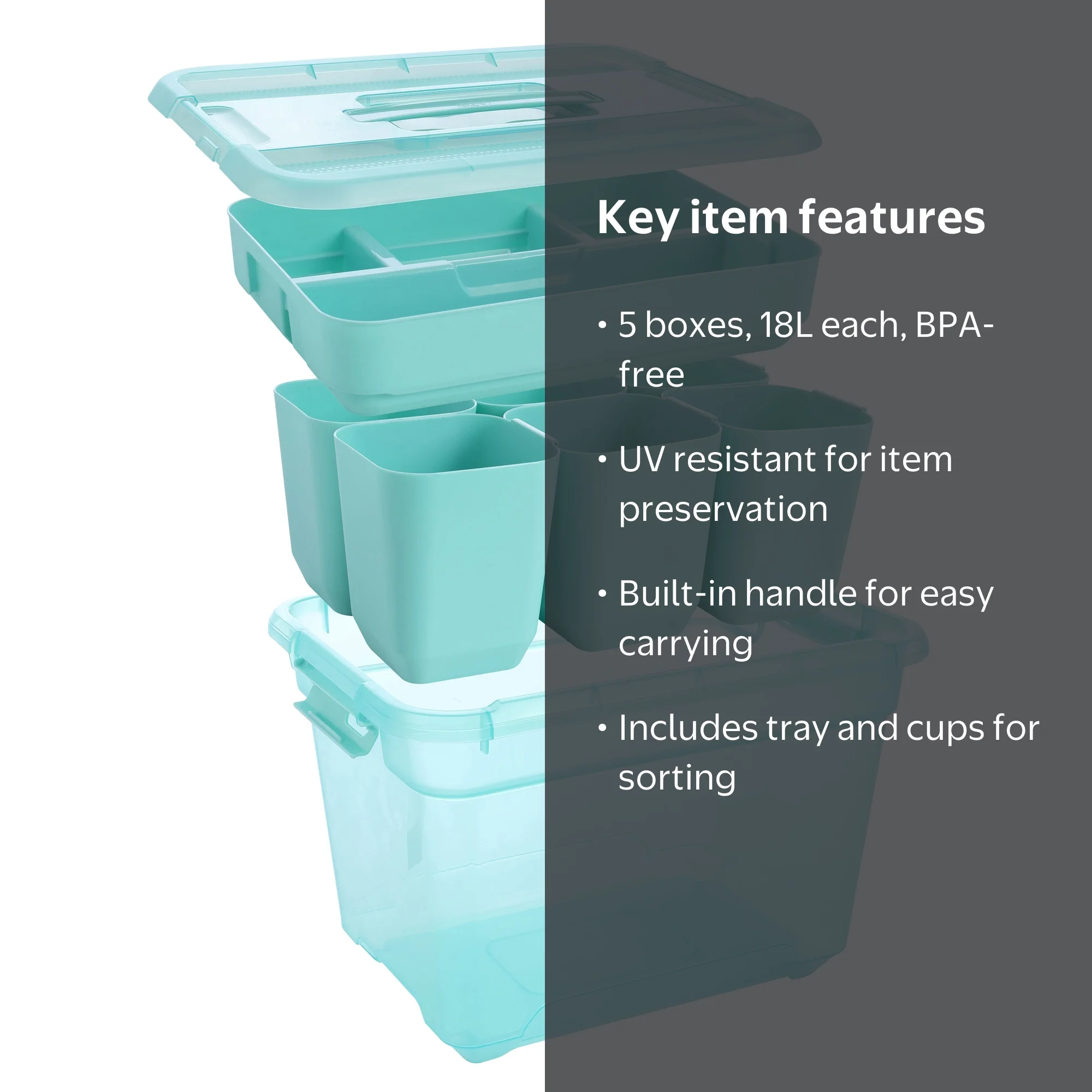 5 Pack - Ezy Storage 18L Solutions + Storage Box with Insert Tray