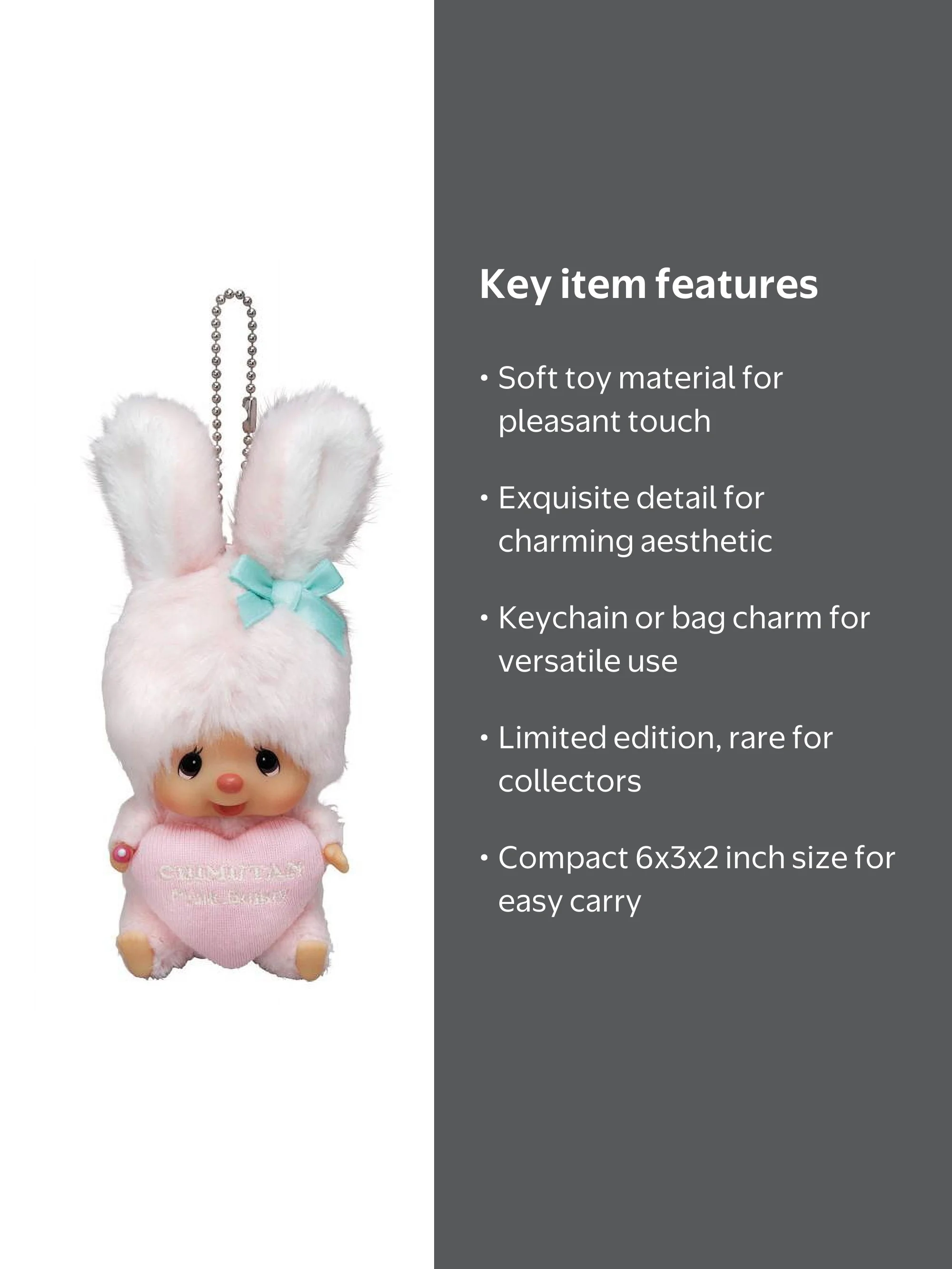 Soft Toy Monchhichi's Friend Chimutan Pink Bunny Rabbit Keychain