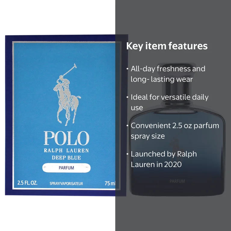 Ralph Lauren, Polo Deep Blue, 2.5 oz, Long Lasting Fragrance