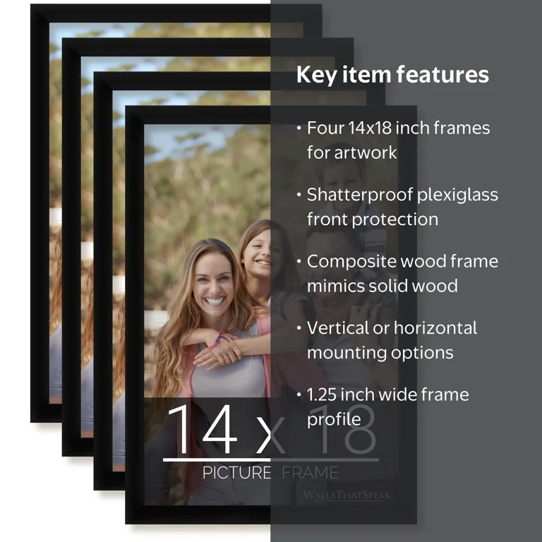 WallsThatSpeak, 14x18 Black Picture Frame, Set of 4 - Walmart.com