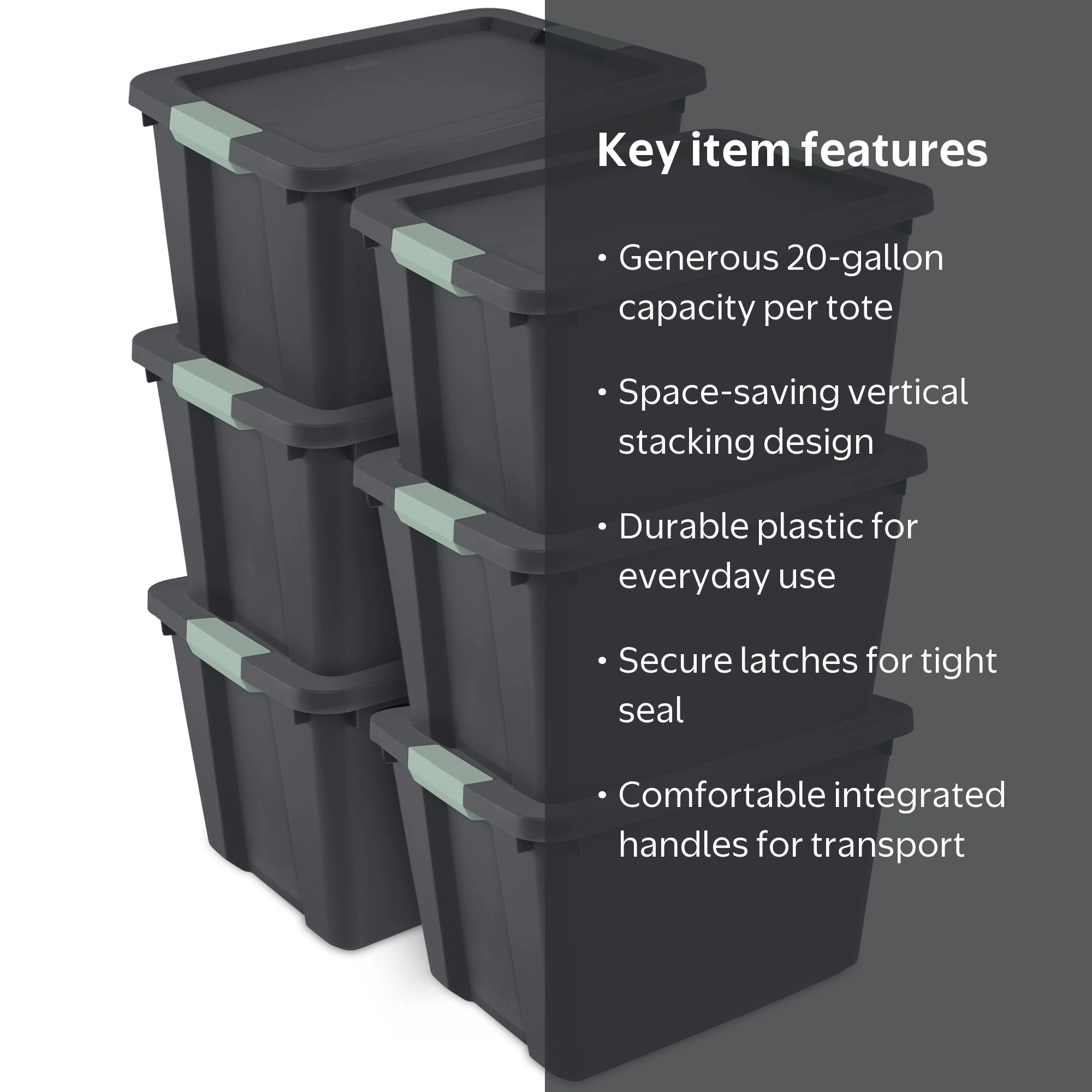 Sterilite Latch Tote Storage Bins - Stackable Plastic - 6 Pack, 20