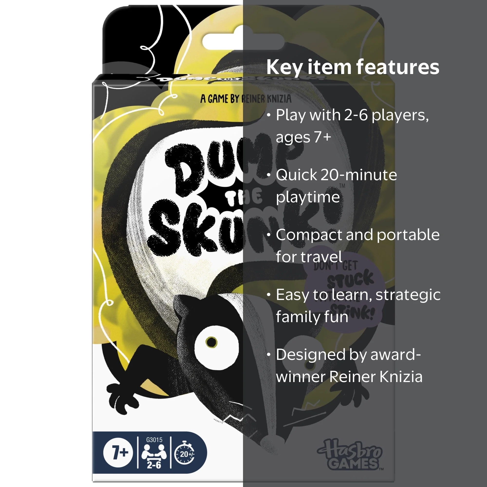 Hasbro, Family Card Game, Dump the Skunk!, Ages 7+, 56 cards