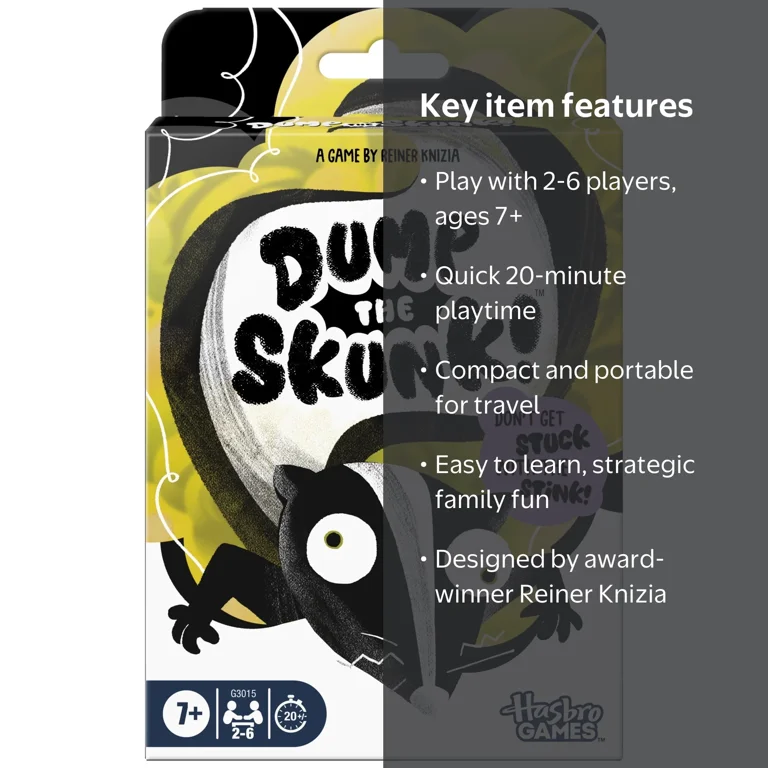Hasbro, Family Card Game, Dump the Skunk!, Ages 7+, 56 cards
