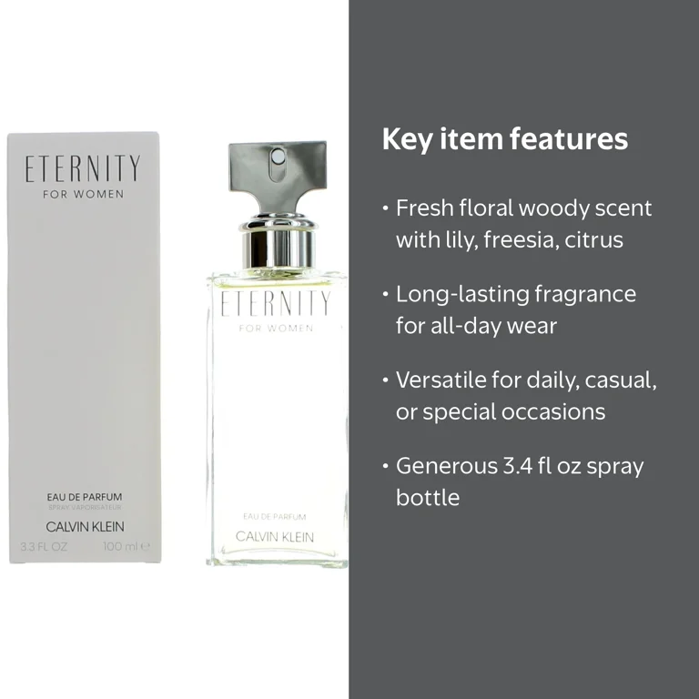 Calvin Klein Eternity Eau De Parfum, 3.4 oz, 100 ml, For Women