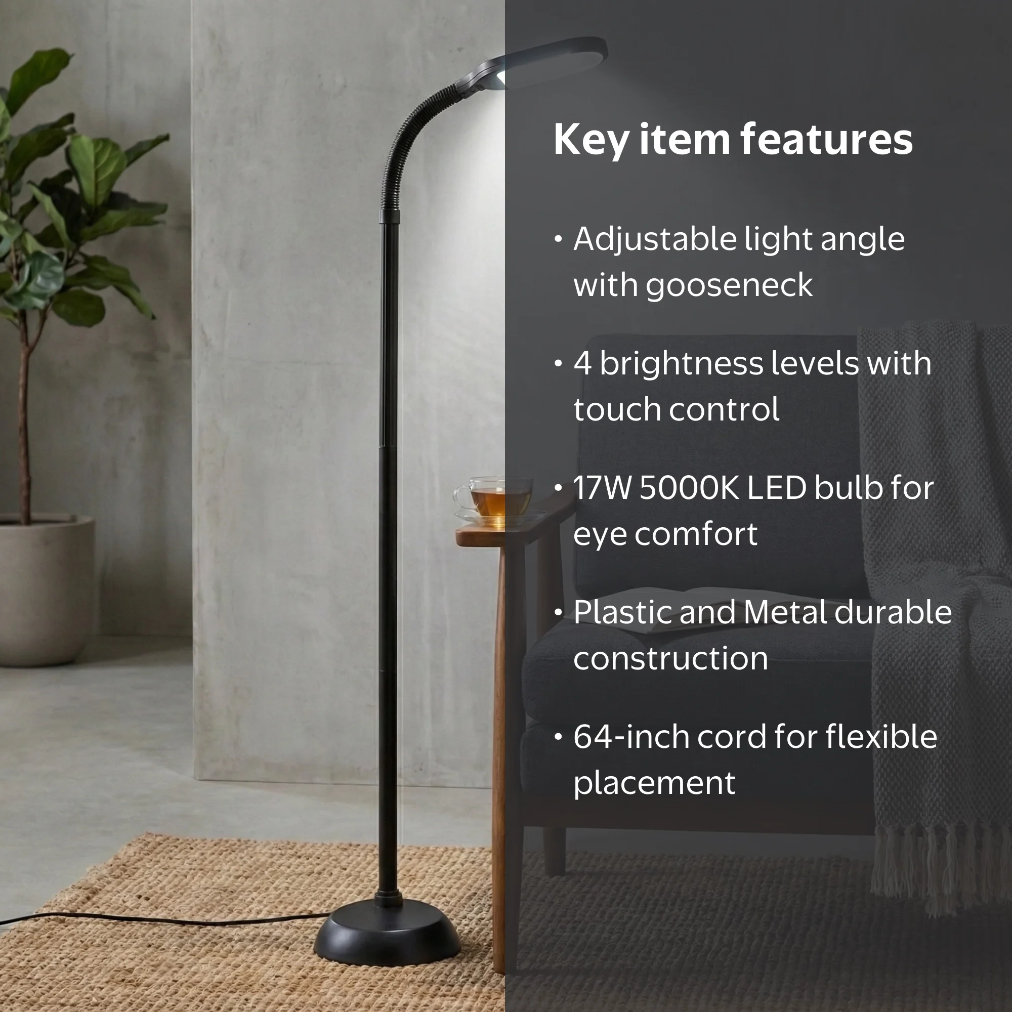 Lavish Home 63-Inch Adjustable Floor Lamp (Black) - Walmart.com