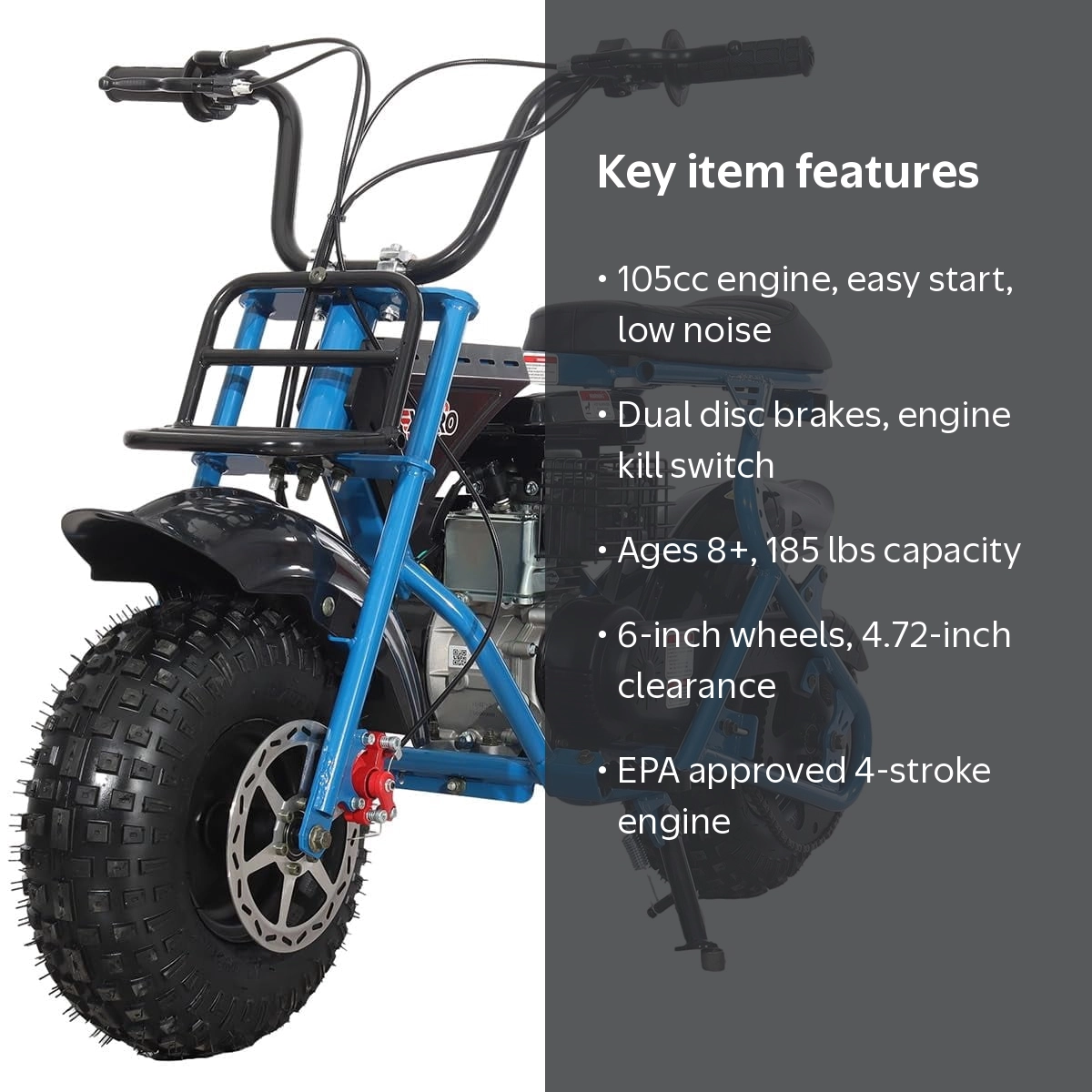 X-Pro Falcon 105cc 4-Stroke Mini Gas Dirt Bike for Kids, 6