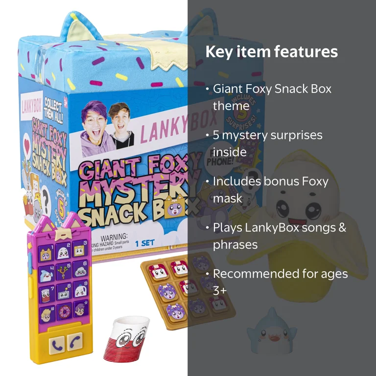 LANKYBOX, Giant Foxy Surprise Snack Box, 5 Surprises + Plush Foxy