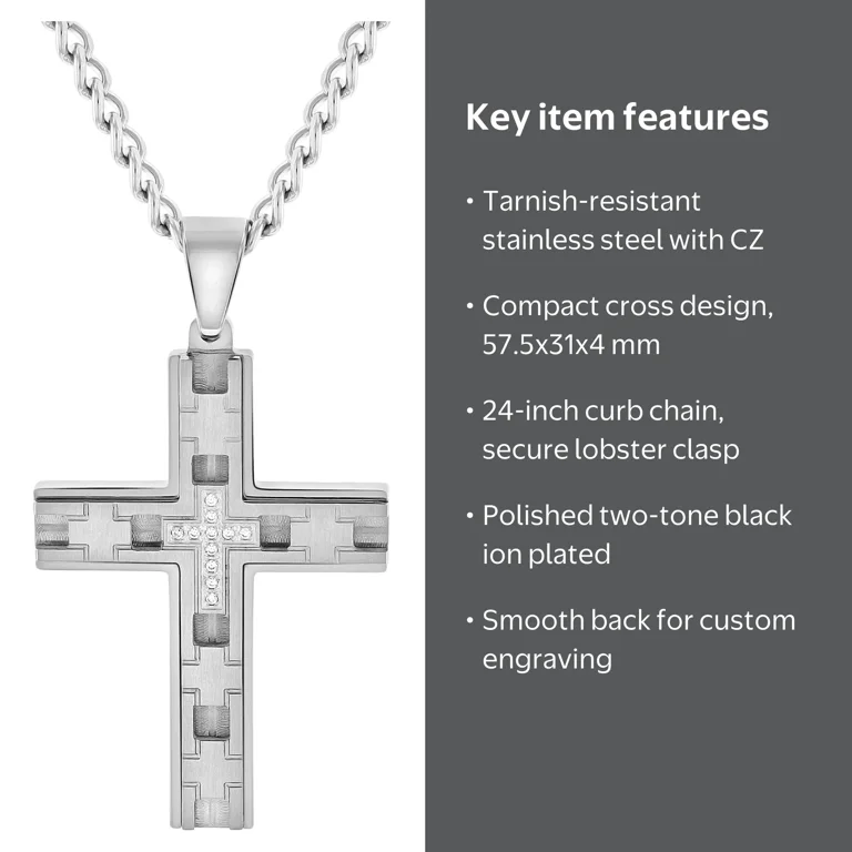 Believe by Brilliance Men's Stainless Steel Cubic Zirconia Cross
