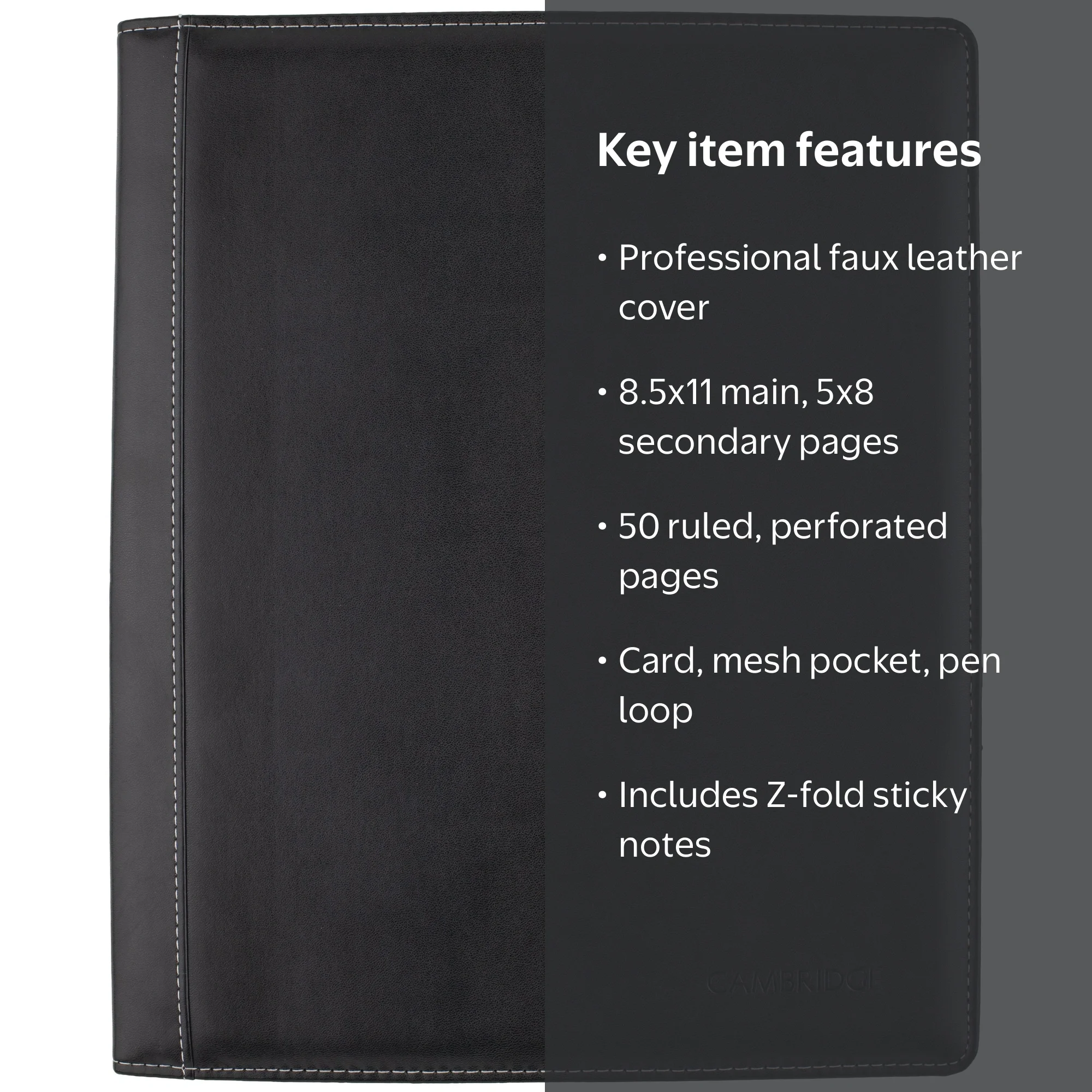 Cambridge Limited Refillable Faux Leather Notetaker Notebook, 50