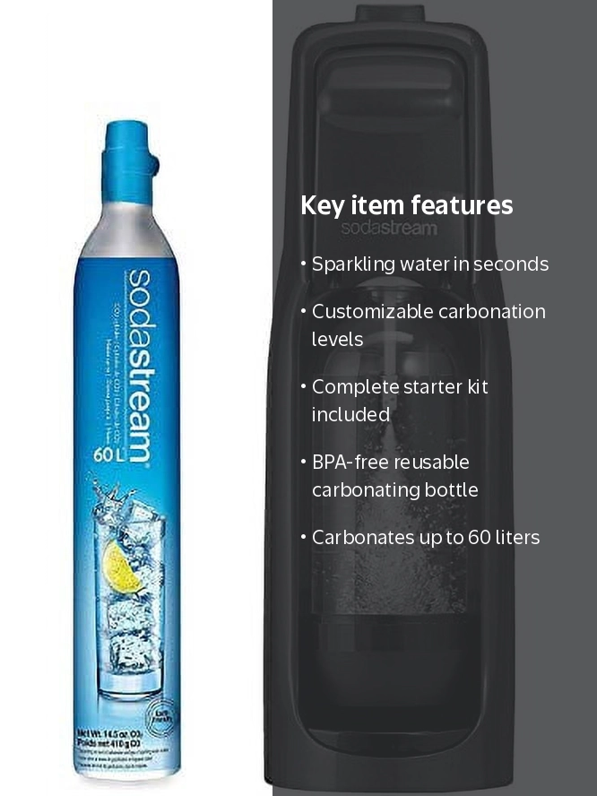 soda stream JET【炭酸メーカー】 SodaStream Jet Sparkling Water Maker, 60L CO2 Cylinder, 1L Bottle