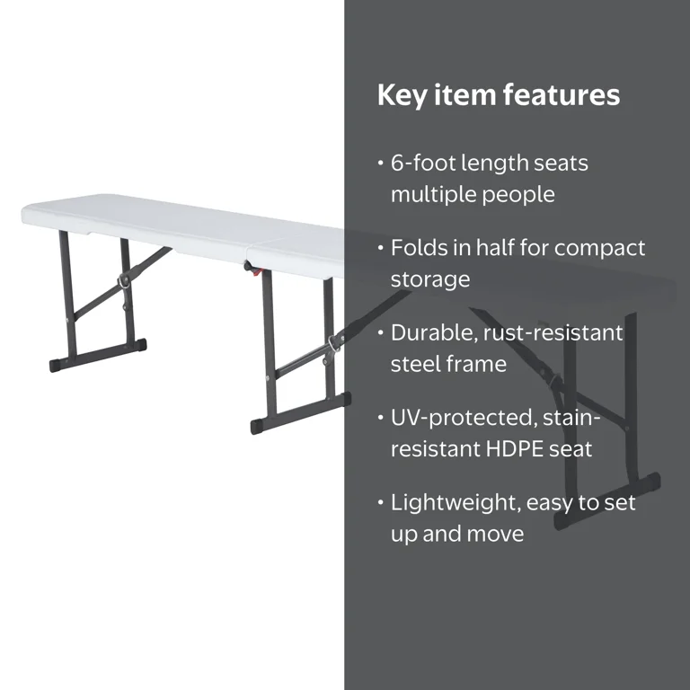 Lifetime, Bench, 6-Foot Fold-in-Half, Light Commercial, White