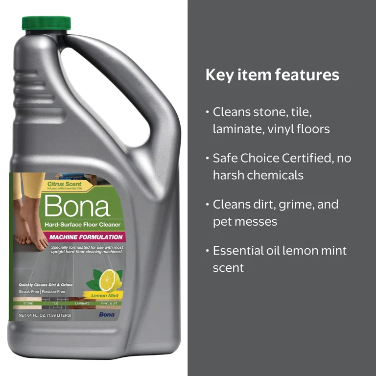 Bona Hard-Surface Floor Cleaner, Lemon Mint Scent, 64 fl oz