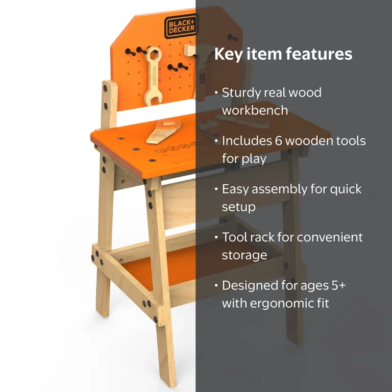 BLACK+DECKER Kids Workbench, Wooden Tool Set, Creativity Building
