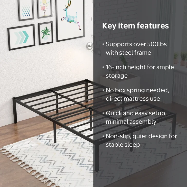Yoneston 16 Inch Full Metal Platform Bed Frame Reinforce Heavy