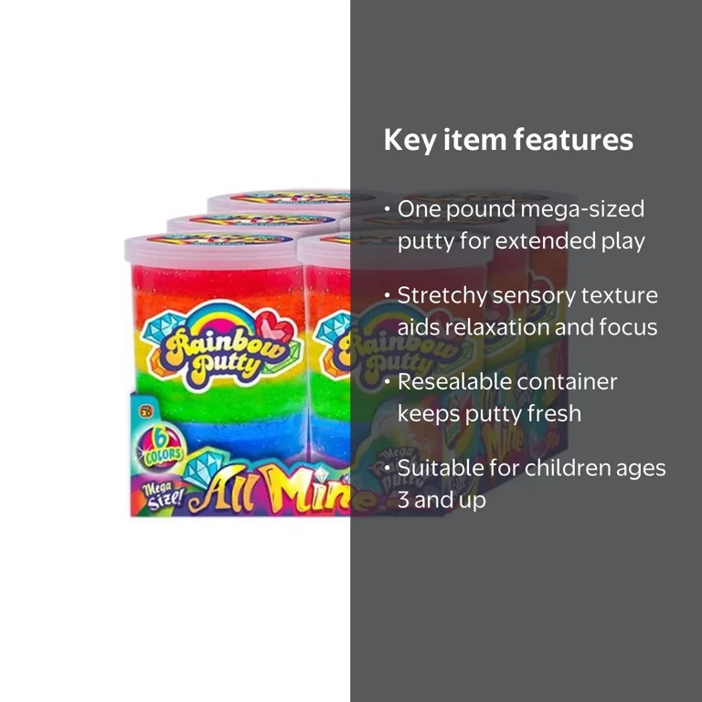 Ja-Ru All Mine Sensory Rainbow Slime Putty, Mega Size with Bright