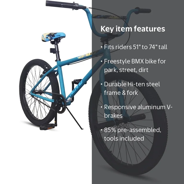 HILAND BMX Bike 26-inch, Blue, Beginner to Advanced Riders with 2