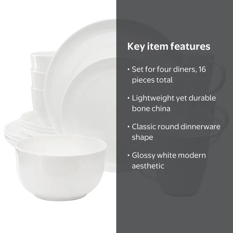 Meritage Rimmed Coupe 16 Piece Round Bone China Dinnerware Set in