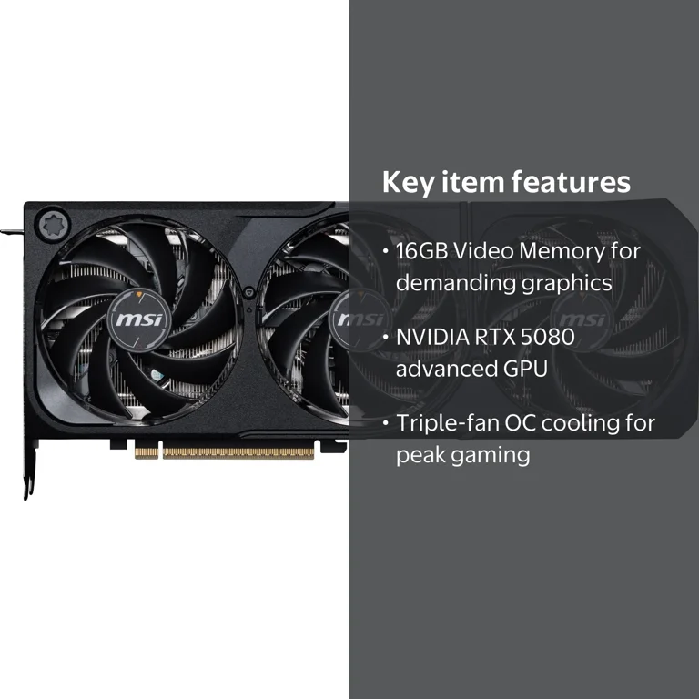 MSI, NVIDIA RTX 5080 Graphics Card, 16GB VRAM, Triple Fan Cooling MSI, NVIDIA RTX 5080 Graphics Card, 16GB VRAM, Triple Fan Cooling