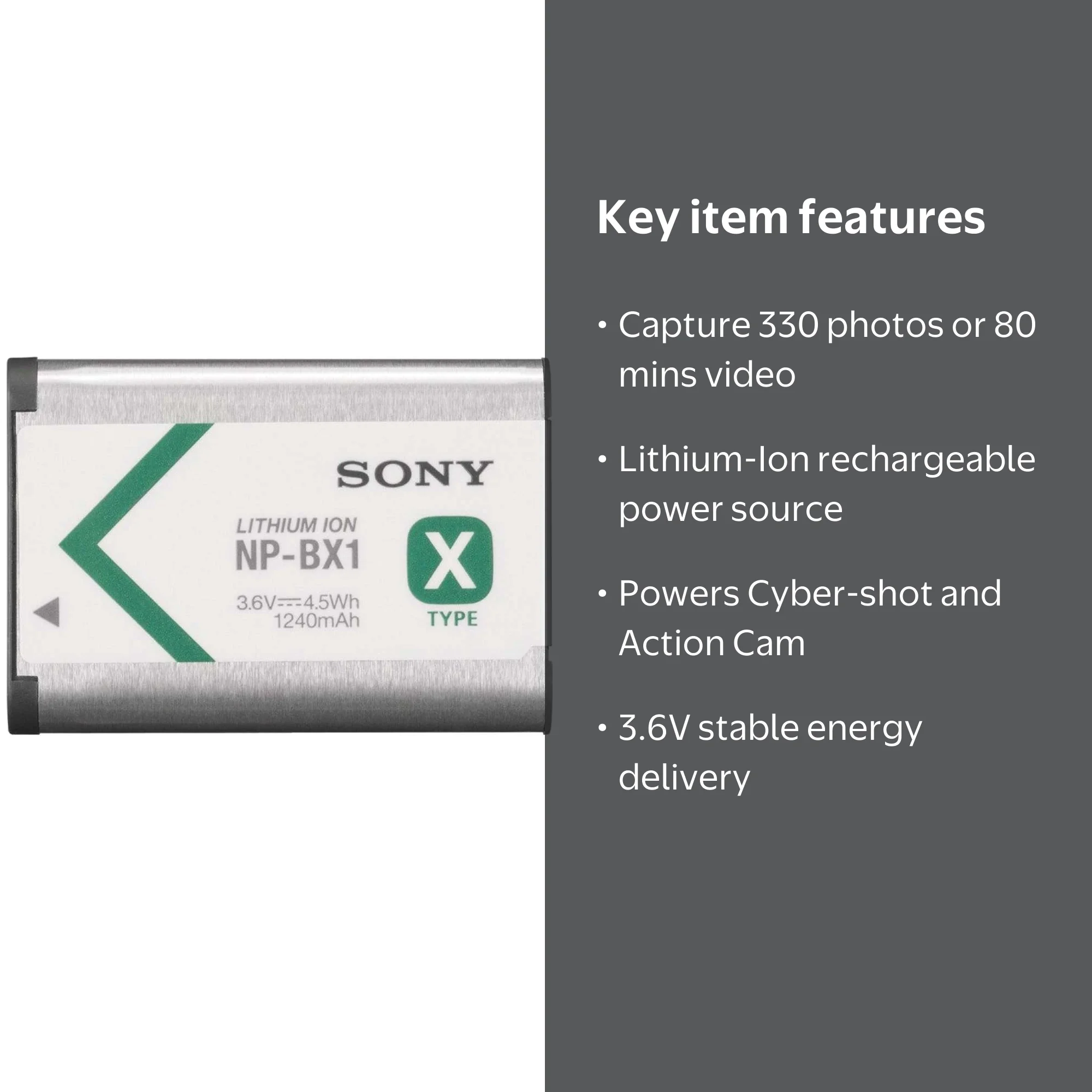 Sony, Lithium-Ion Battery, NP-BX1, Rechargeable for Cyber-shot