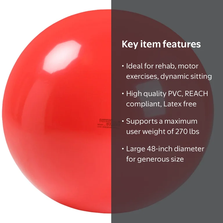 Gymnic Classic Red Exercise Ball, 48 Inch Diameter, Core Equipment