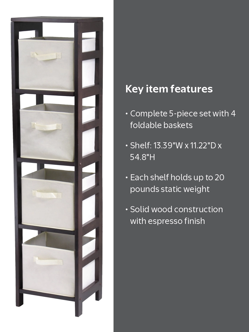 Winsome Wood Capri 5-Pc Storage Set, 4-Section Narrow Shelf & 4
