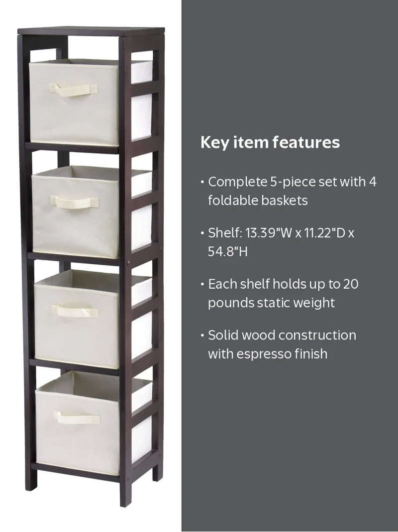 Winsome Wood Capri 5-Pc Storage Set, 4-Section Narrow Shelf & 4