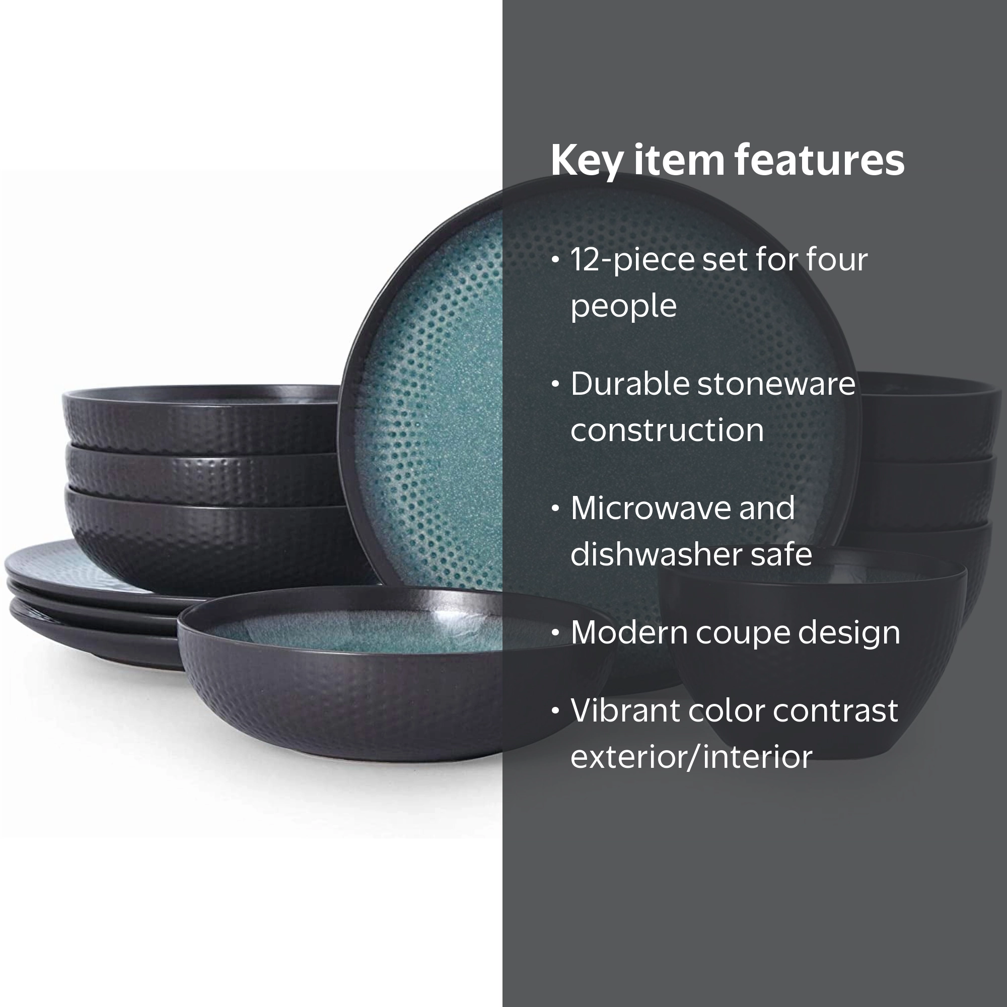 Pfaltzgraff Maddox Teal Stoneware 12-Piece Dinnerware Set