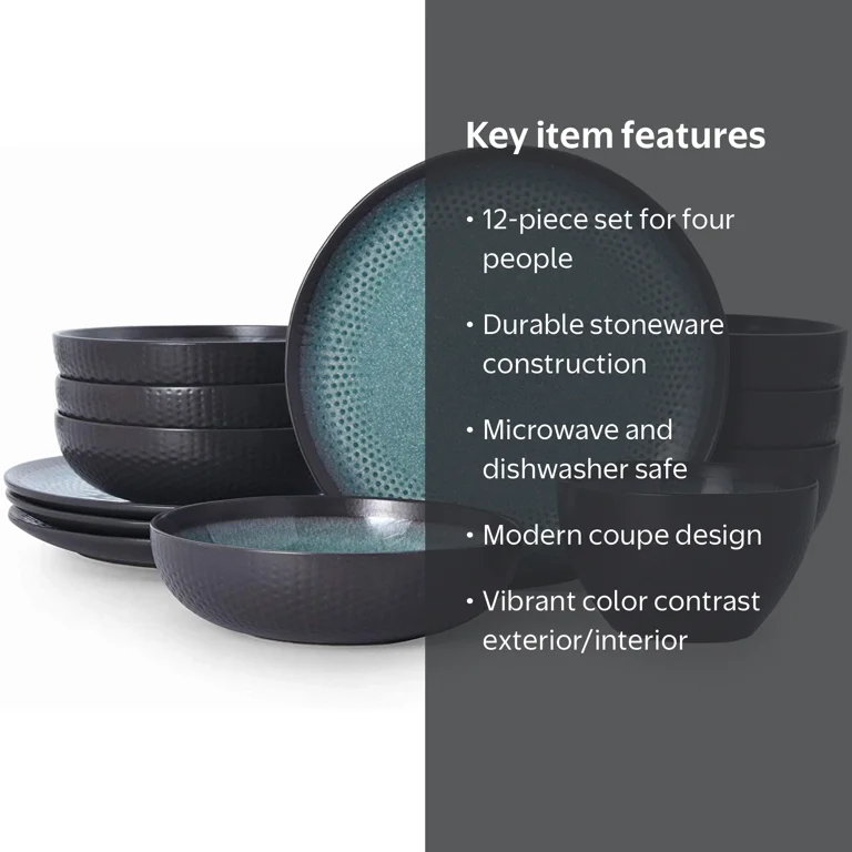 Pfaltzgraff Maddox Teal Stoneware 12-Piece Dinnerware Set