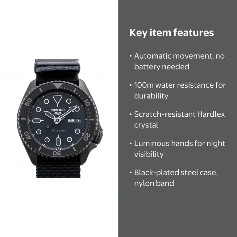 Seiko 5 Sports SRPD79K1 Men's Watch - Automatic, Black Dial, Water