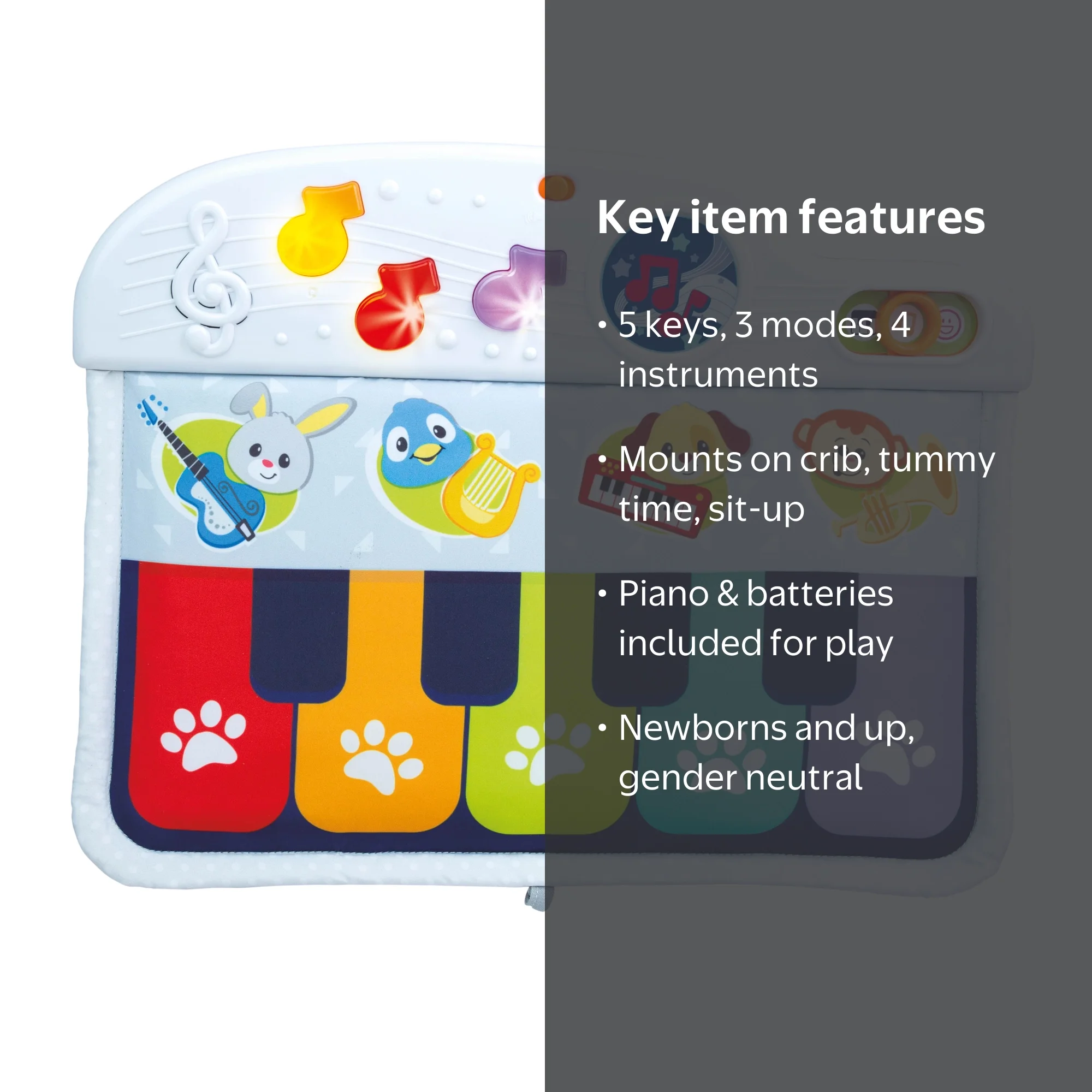 winfun, Animal Friends Crib Piano, 000781, Colorful Lights