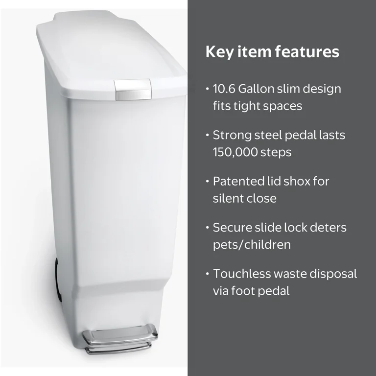 simplehuman, Kitchen Trash Can, 10.6 Gallon, Plastic Step Bin