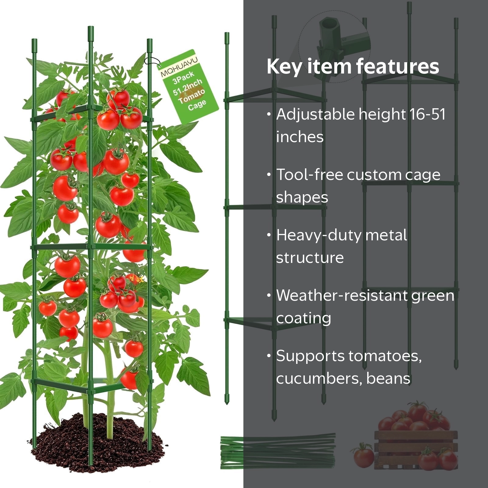 3 Pack Tomato Cages for Garden,51.2