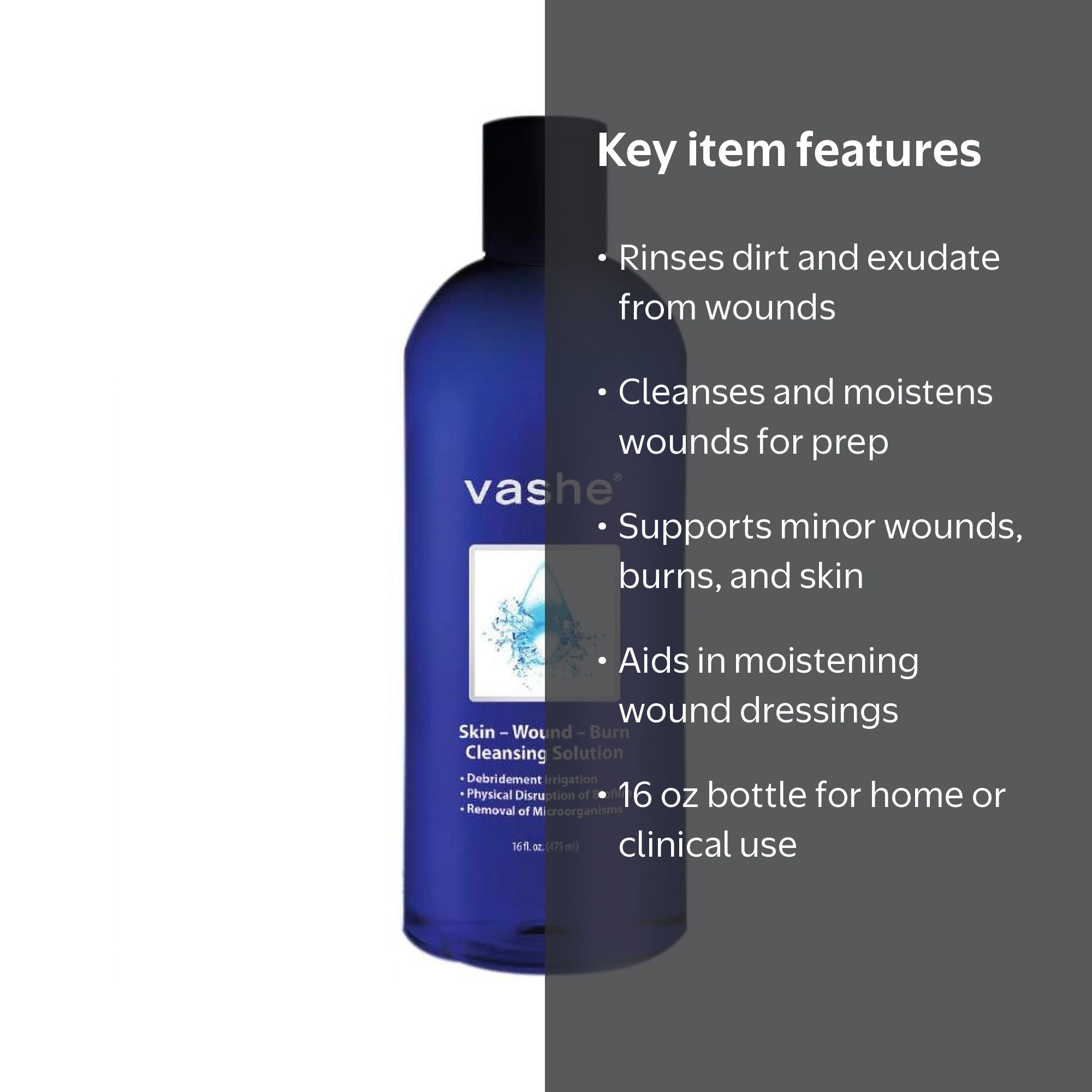 Vashe Wound Cleanser, Liquid Wound Cleaning Solution, 16 oz Bottle