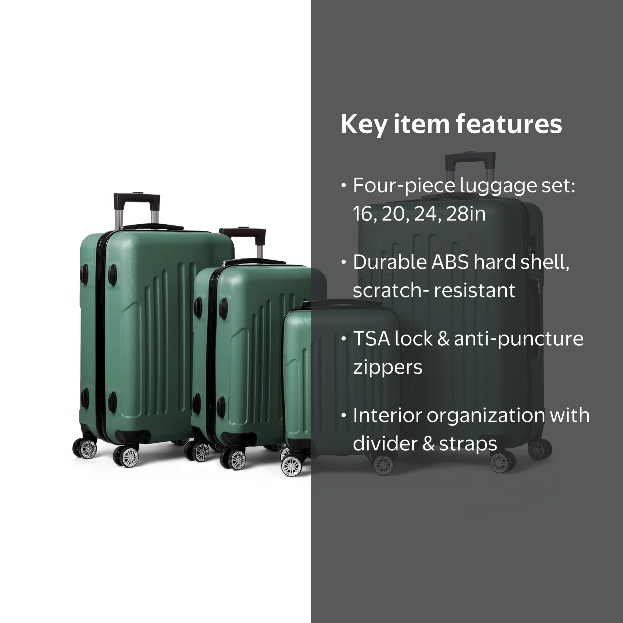 Zimtown, Luggage Set, 16'' 20'' 24'' 28'', Vintage Green - Walmart.com