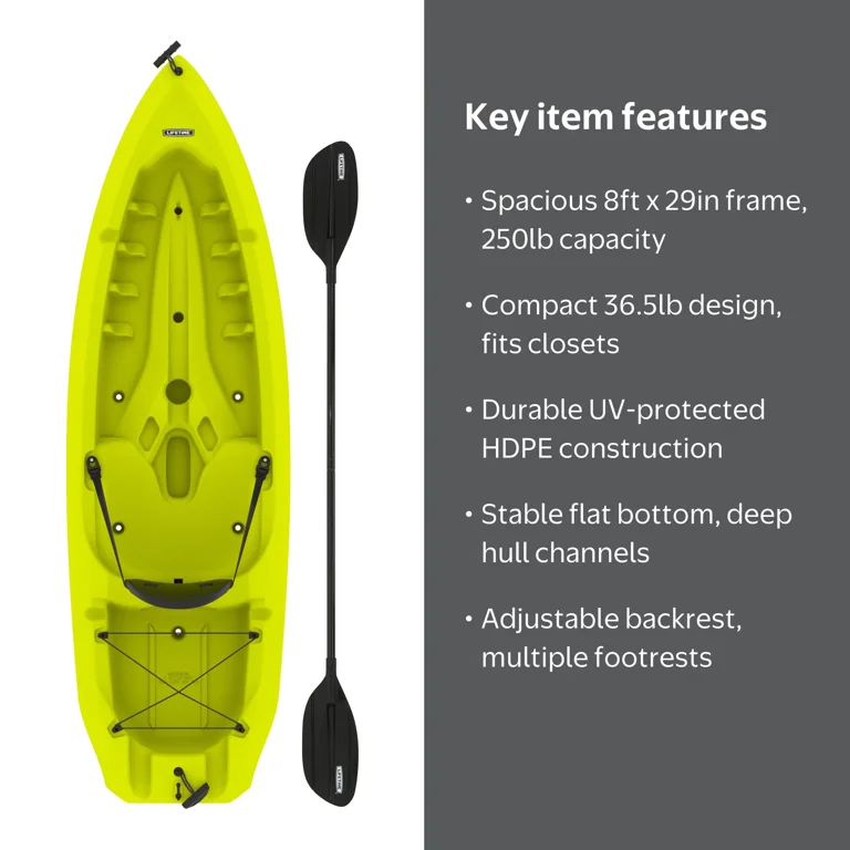 Lifetime Daylite 8 ft Sit-On-Top Kayak with Paddle, Chartreuse