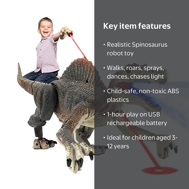 richgv Remote Control Dinosaur Toy for Kids with Spray Sound Light