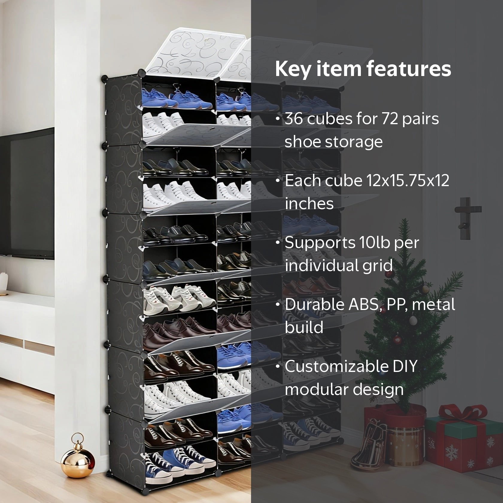 Ktaxon Shoe Storage Organizer Black 36 Cubes 72 Pairs Modular