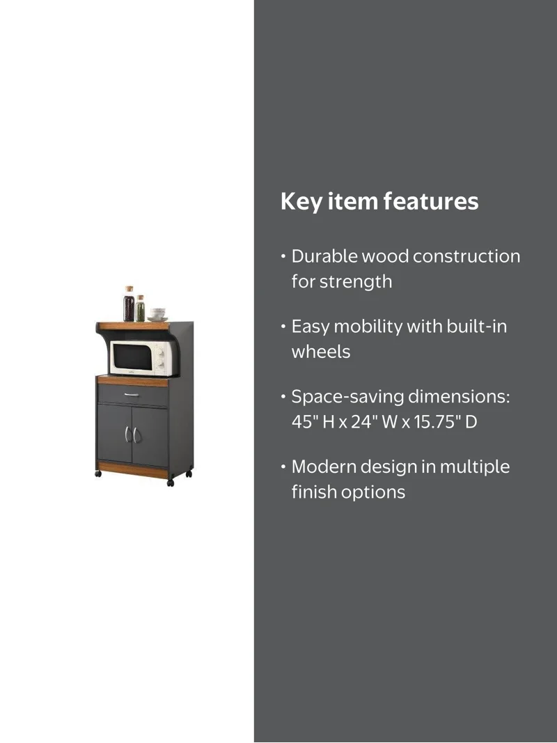 Hodedah Microwave Kitchen Cart, Grey-Oak - Walmart.com