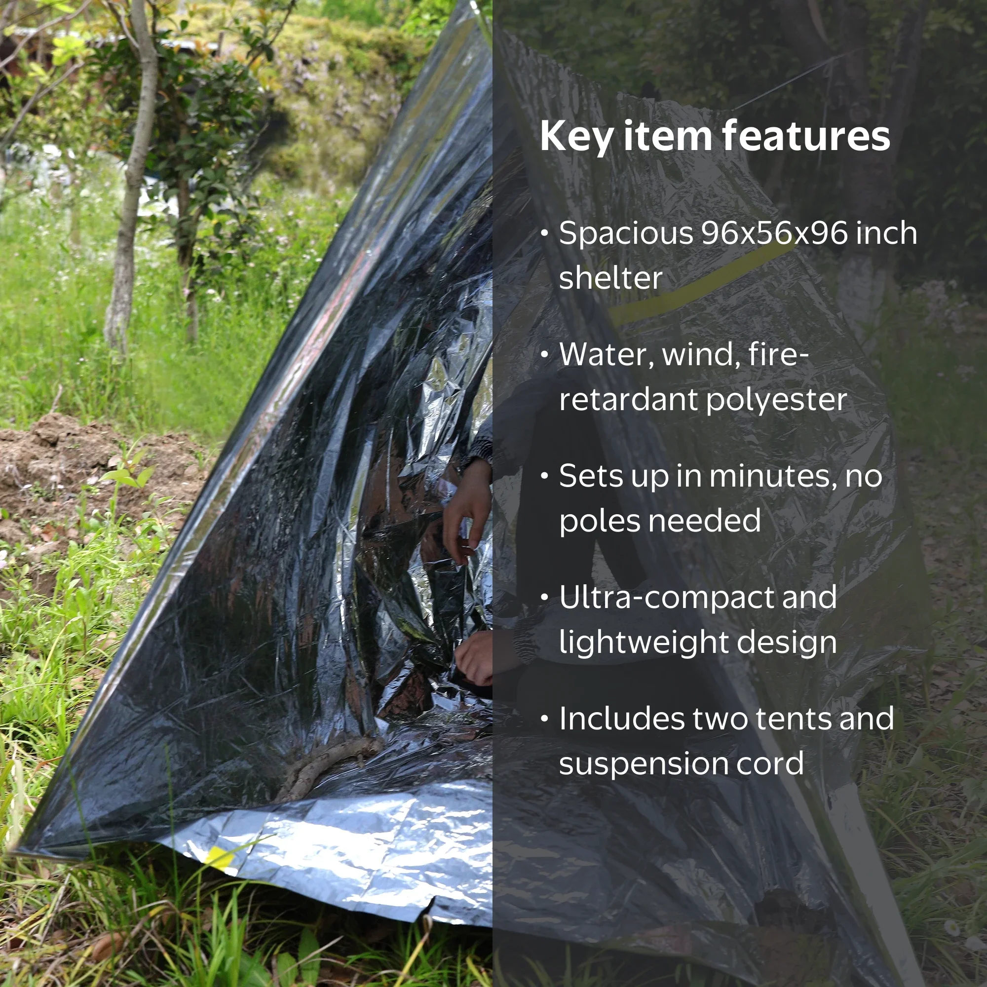 Ozark Trail Emergency Reflective Survival Tent 96 in, Lightweight
