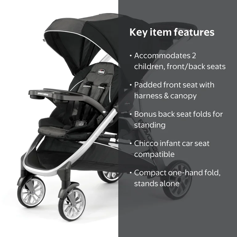 【tsxxx①】ベビーカーのみ/CHICCO　BRAVO　FOR2 Chicco BravoFor2 Standing/Sitting Double Stroller - Iron (Black