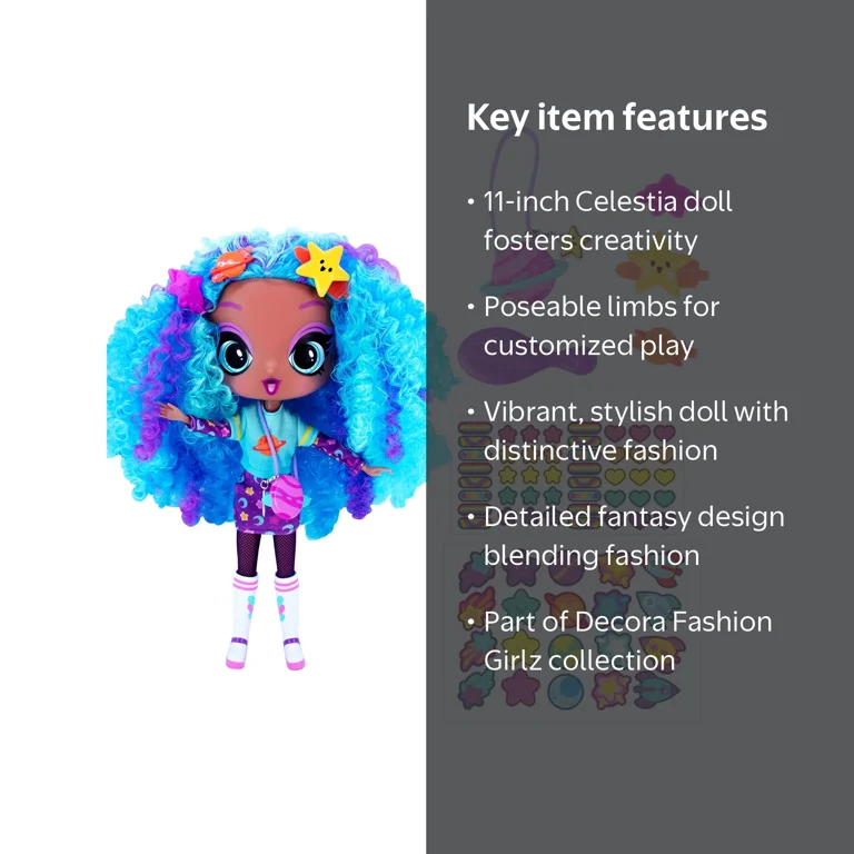 Decora Fashion Girlz, Girlz Poseable Doll, 11-inch, Celestia