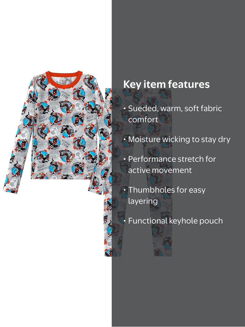 Climateright By Cuddl Duds Miles Morales Boys Thermal Set, Sizes