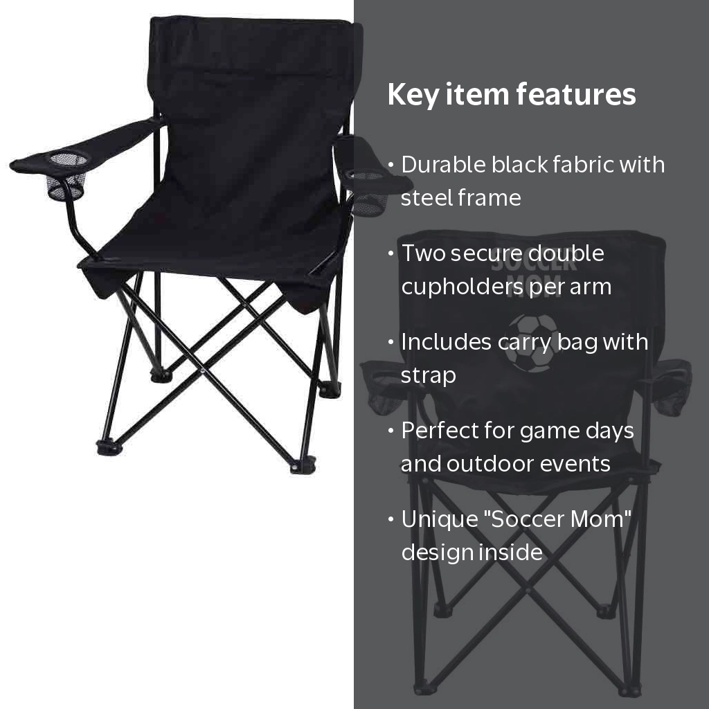 Soccer Mom Folding Camping Chair with Carry Bag, Black - Walmart.com