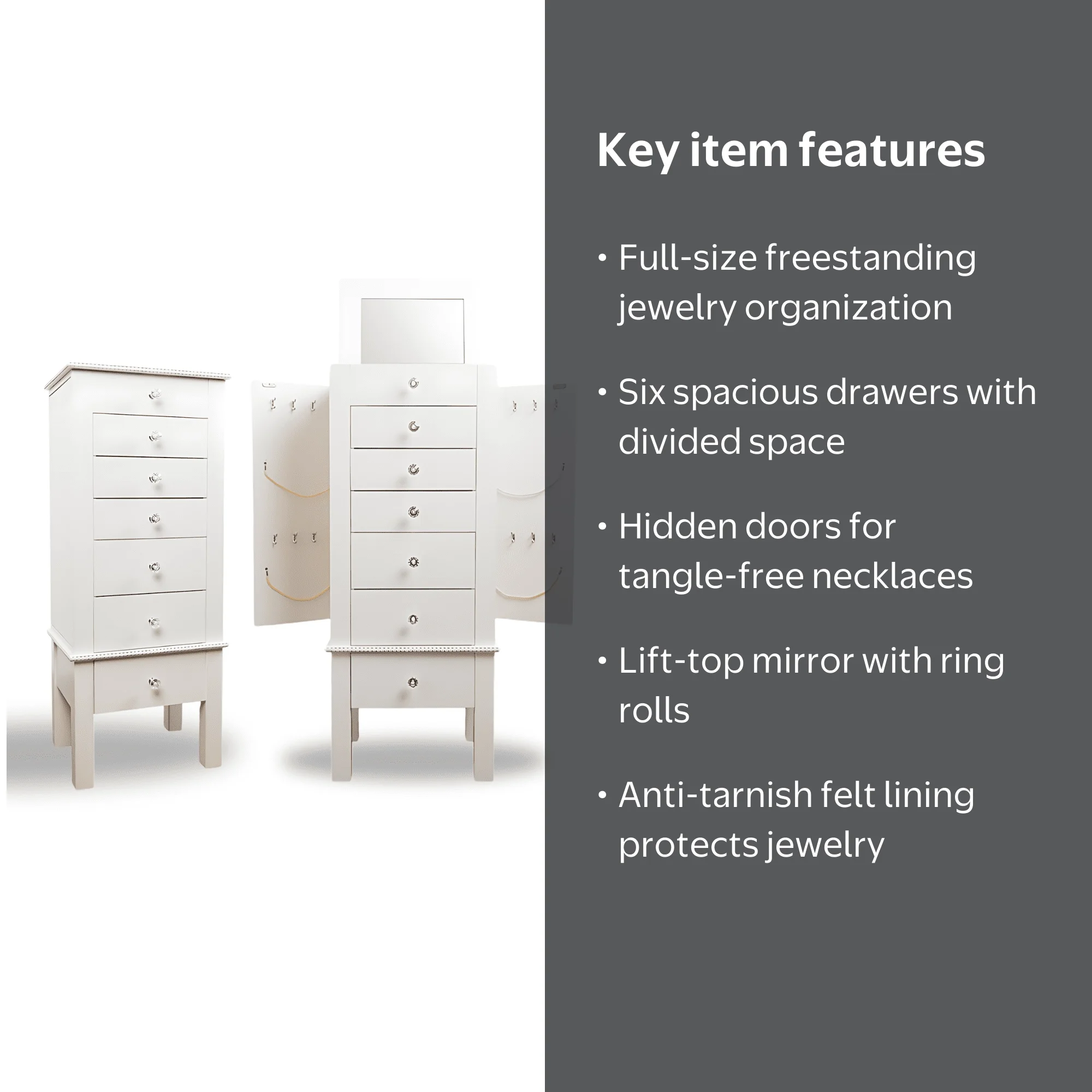 Hives & Honey - Crystal Standing Jewelry Armoire - White - Walmart.com