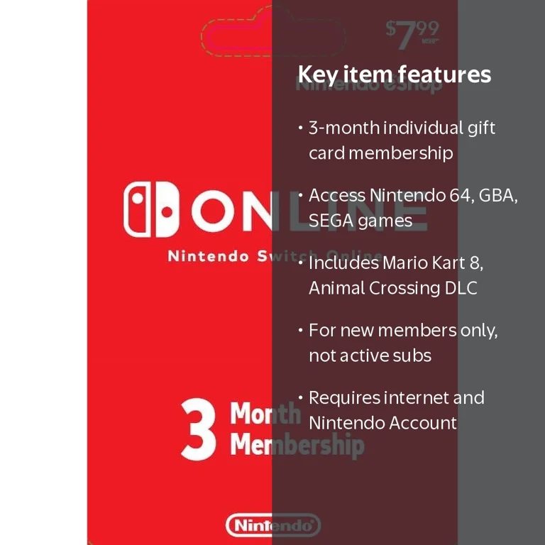 Nintendo Switch Online 3 Month Individual Membership Gift Card