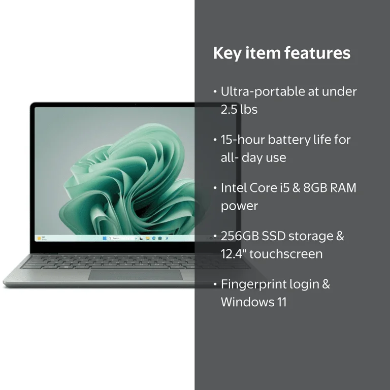 Surface Laptop Go 3, i5, 8GB RAM, 256GB SSD, Sage, 12.4-inch