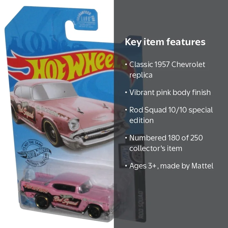 Hot Wheels '57 Chevy (2017) Rod Squad 10/10 Pink Toy Car 180/250