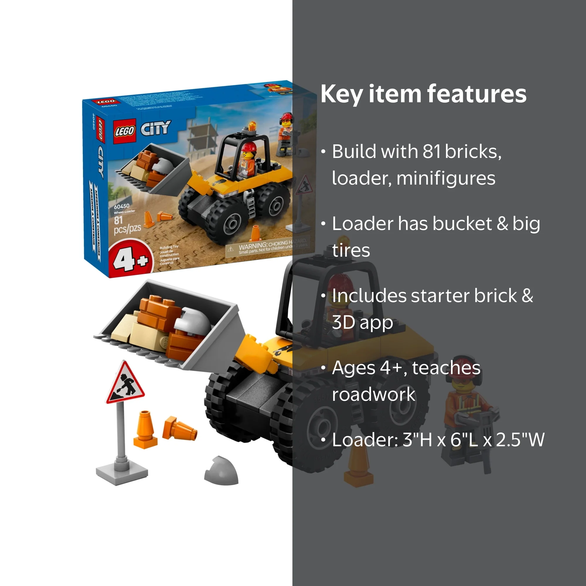 LEGO, Construction Wheel Loader Toy, Ages 4+, 81 Pieces, Yellow