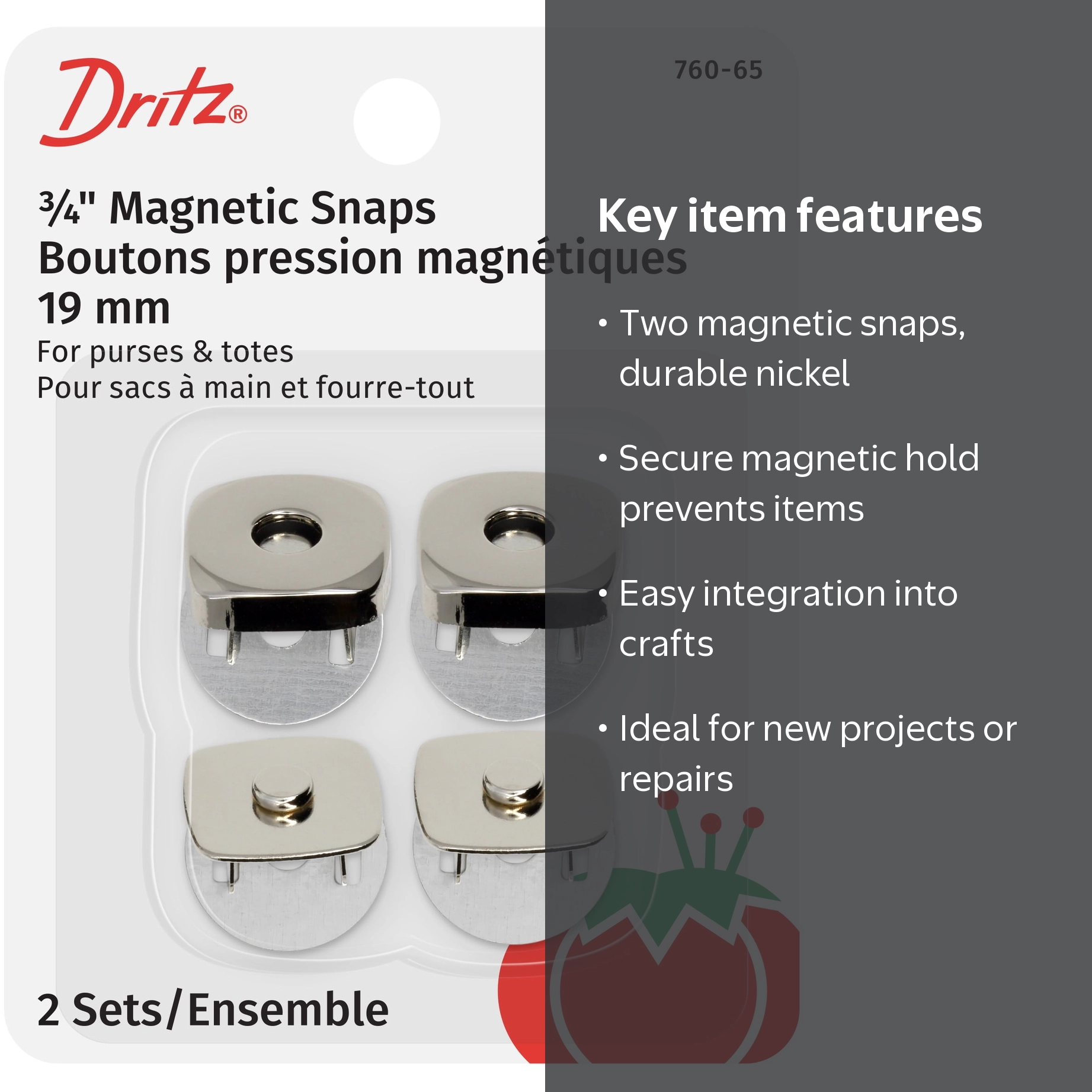 Dritz Magnetic Snaps 2 Piece Square Magnetic Closure for Purses