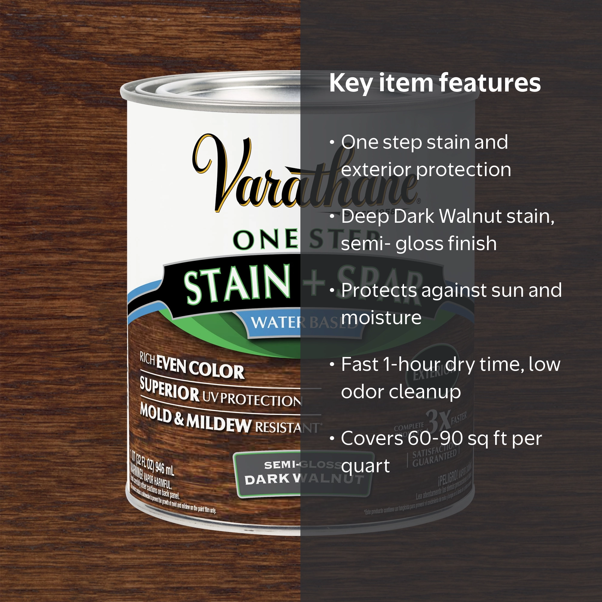 Varathane, Exterior Wood Stain + Spar Urethane, 388144, Dark